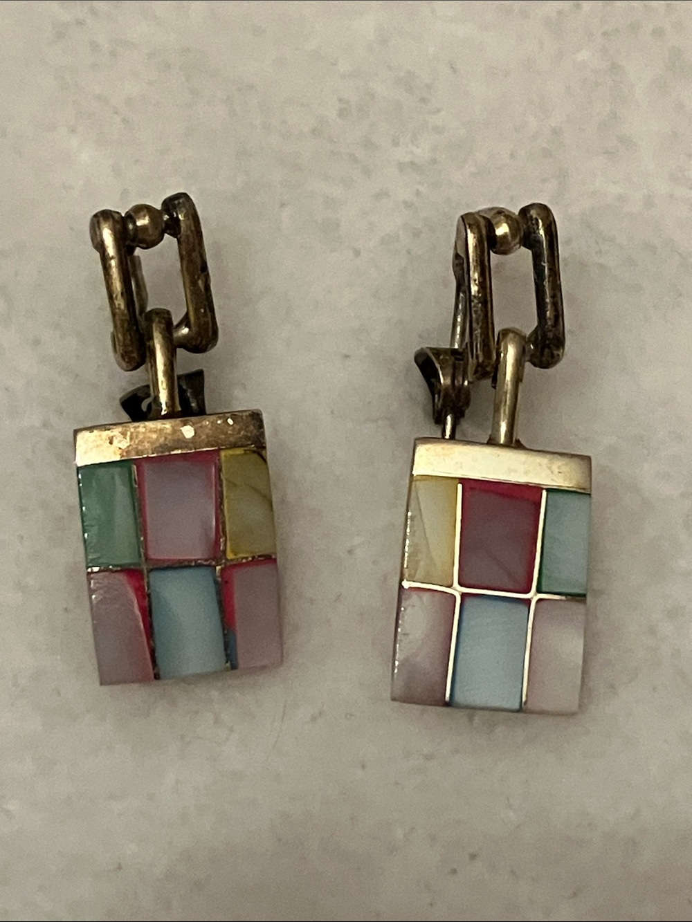 850 Silver Pastel Multicolor Mosaic Earrings